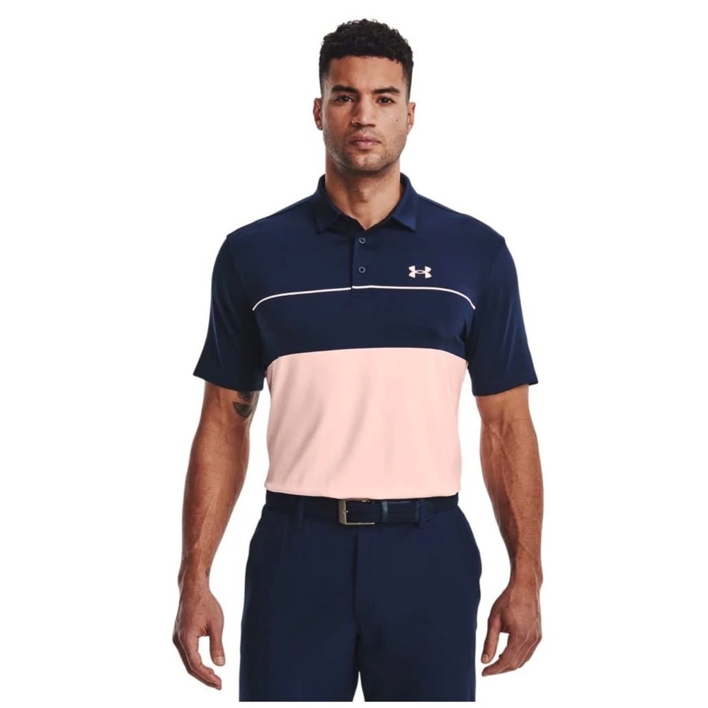 Under Armour Playoff Polo XXL Navy Pink Colorblock Golf Performance Shirt